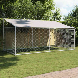 Klatka dla psa, z dachem i drzwiami, szara, 4x2x2 m, stal