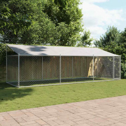 Klatka dla psa, z dachem i drzwiami, szara, 6x2x2 m, stal