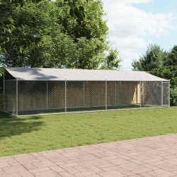 Klatka dla psa, z dachem i drzwiami, szara, 8x2x2 m, stal