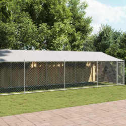 Klatka dla psa, z dachem i drzwiami, szara, 10x2x2 m, stal