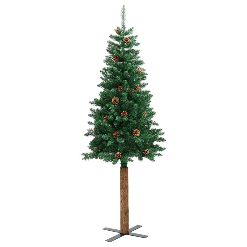 Smukła choinka z drewnem i szyszkami, zielona, 180 cm, PVC