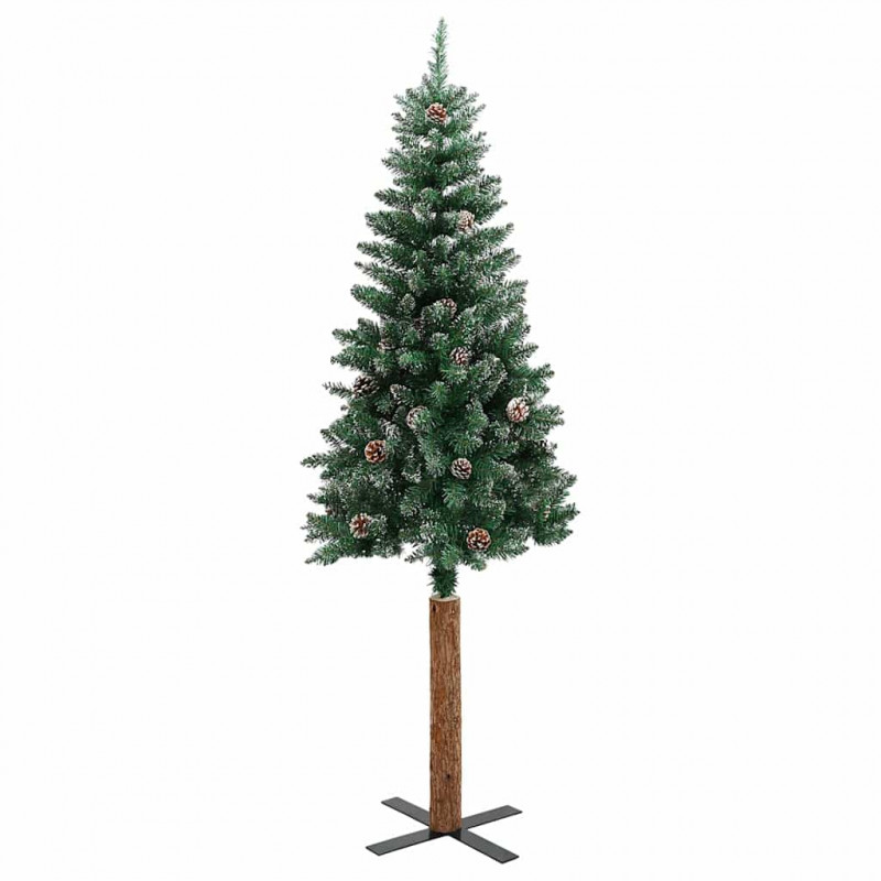 Smukła choinka z drewnem i śniegiem, zielona, 150 cm