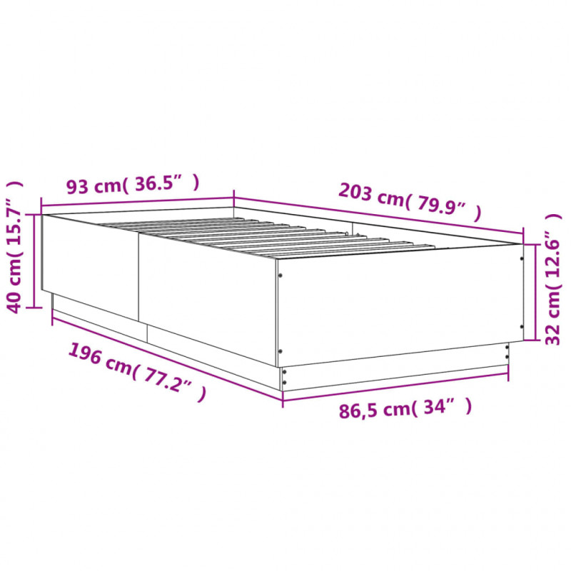 Rama łóżka z LED, dąb sonoma, 90x200cm, materiał drewnopochodny