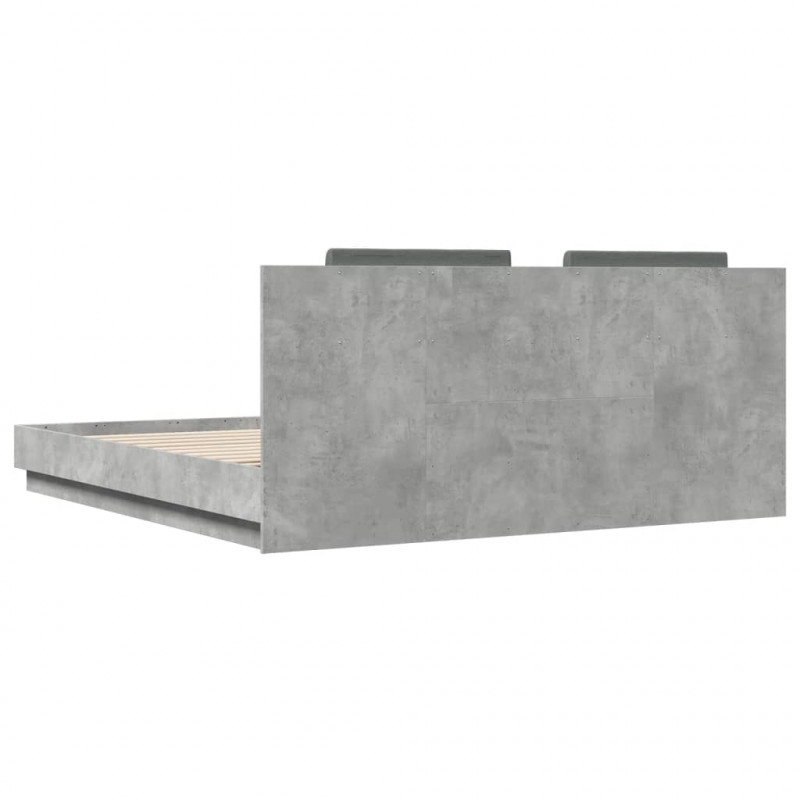 Rama łóżka z wezgłowiem i LED, szarość betonu, 200x200 cm