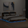 Rama łóżka z wezgłowiem i LED, przydymiony dąb, 200x200 cm