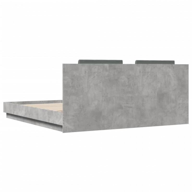 Rama łóżka z wezgłowiem i LED, szarość betonu, 160x200 cm