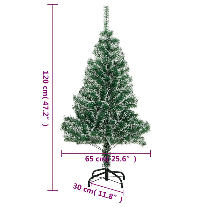 Sztuczna choinka ze 150 LED, bombkami i śniegiem, 120 cm