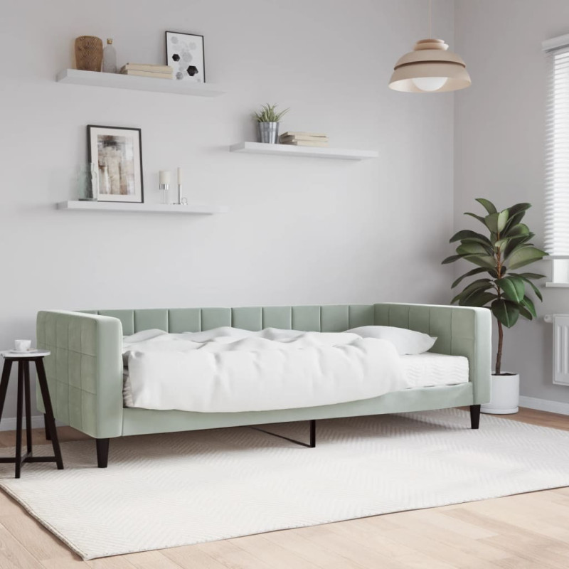 Sofa z materacem do spania, jasnoszara, 90x200 cm, aksamit