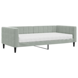 Sofa z materacem do spania, jasnoszara, 90x200 cm, aksamit