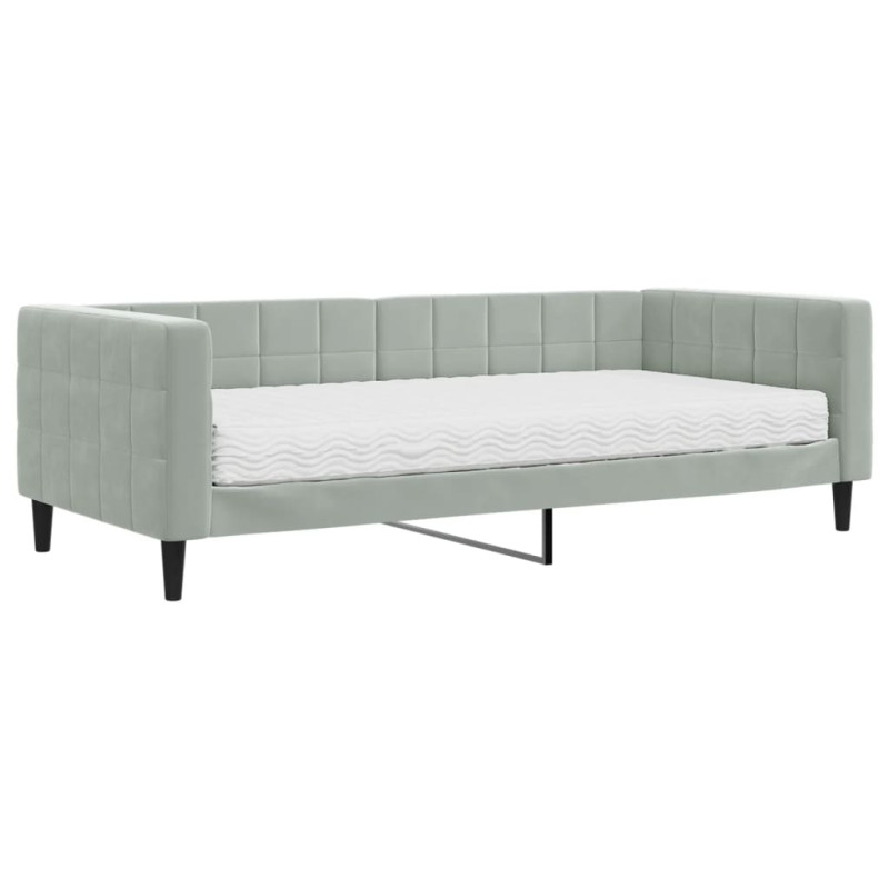 Sofa z materacem do spania, jasnoszara, 90x200 cm, aksamit