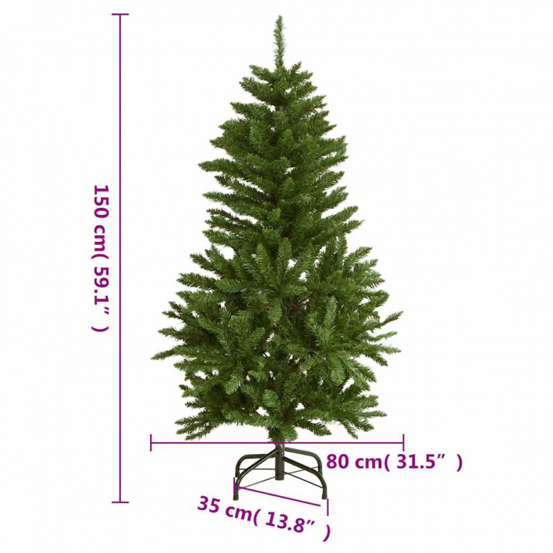 Sztuczna choinka na zawiasach, 150 lampek LED i bombki, 150 cm