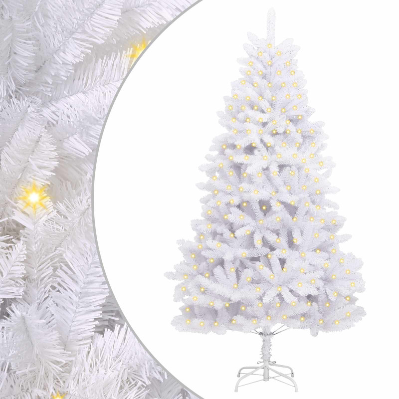 Sztuczna choinka z 300 diodami LED Biały 180 cm PVC i Metal