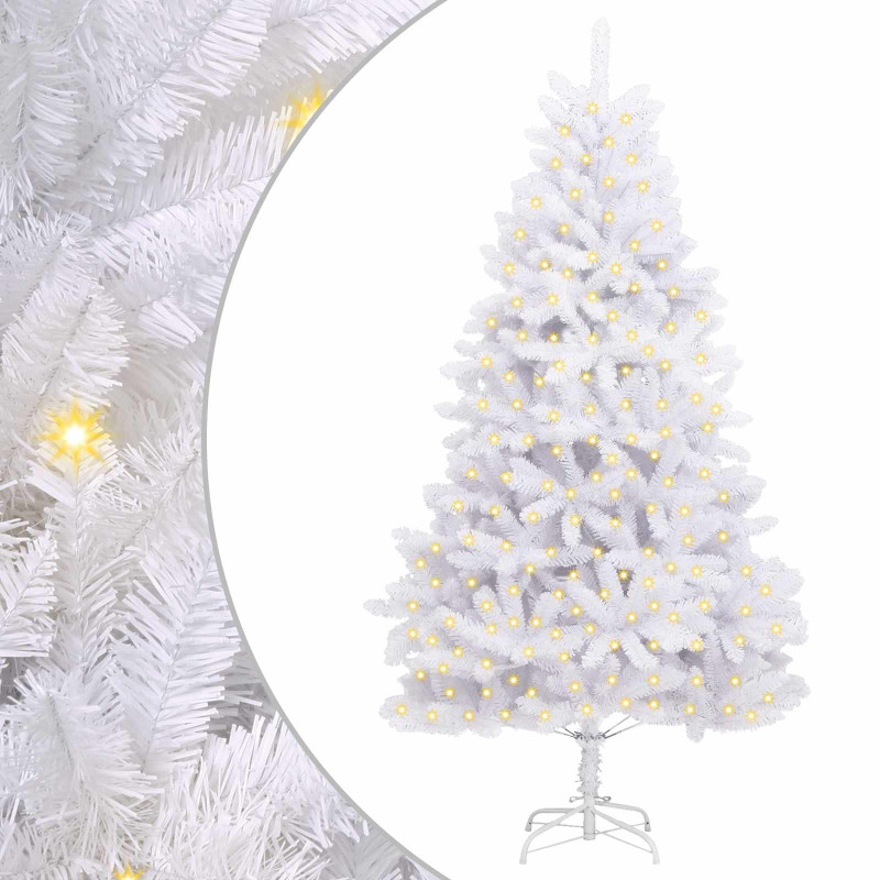 Sztuczna choinka z 300 diodami LED Biały 240 cm PVC i Metal