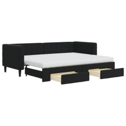 Sofa rozsuwana z szufladami, czarna, 80x200 cm, aksamit