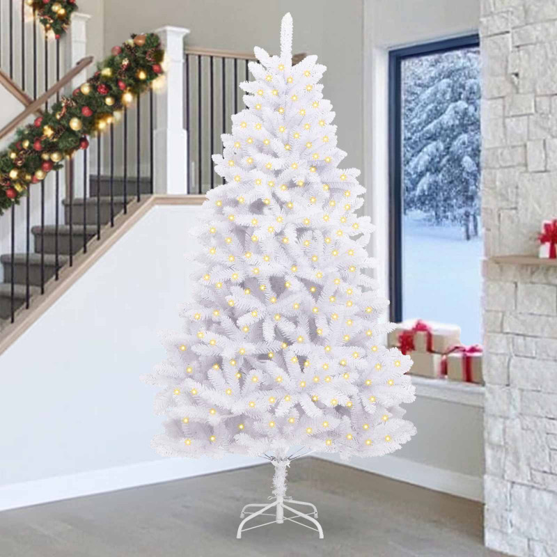 Sztuczna choinka z 300 diodami LED Biały 270 cm PVC i Metal