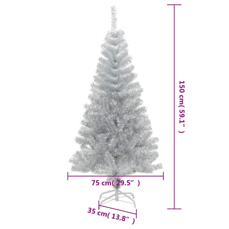 Sztuczna choinka ze stojakiem, srebrna, 150 cm, PET