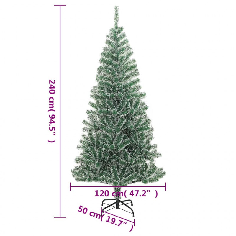 Sztuczna choinka z 300 LED, bombkami i śniegiem, 240 cm