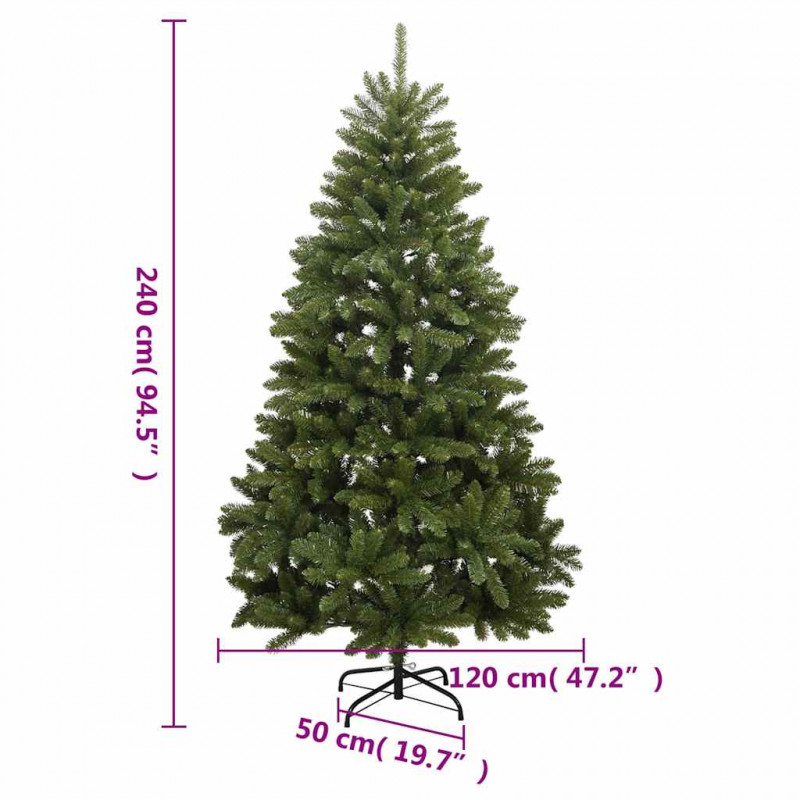 Sztuczna choinka na zawiasach, 300 lampek LED i bombki, 240 cm