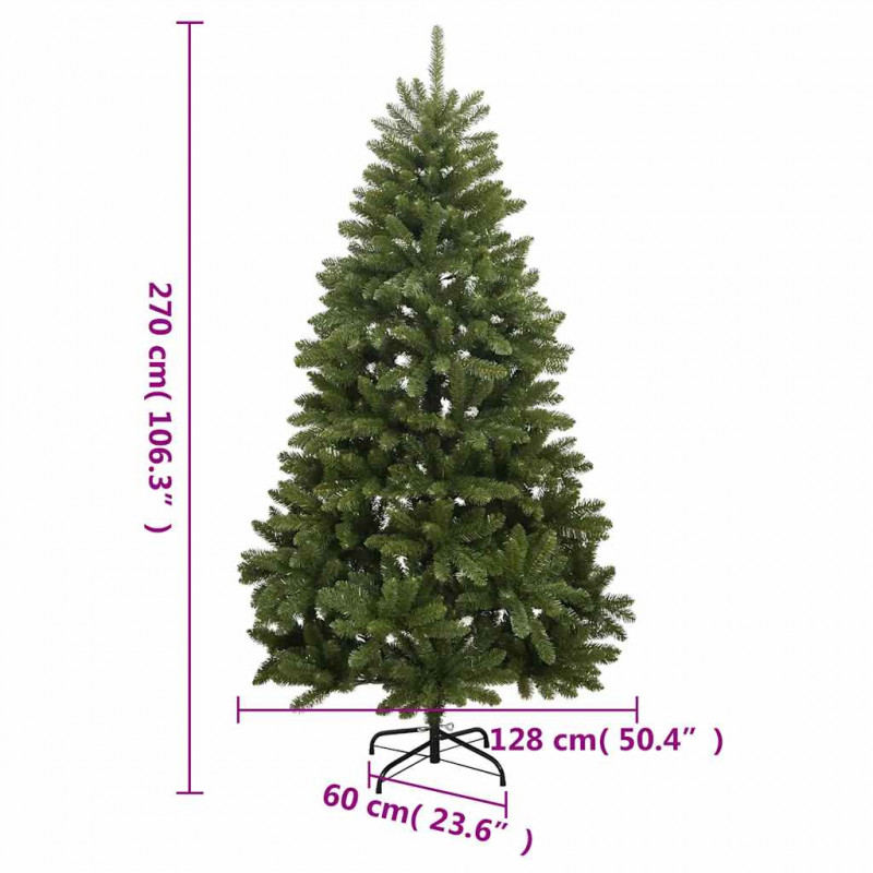 Sztuczna choinka na zawiasach, 300 lampek LED i bombki, 270 cm