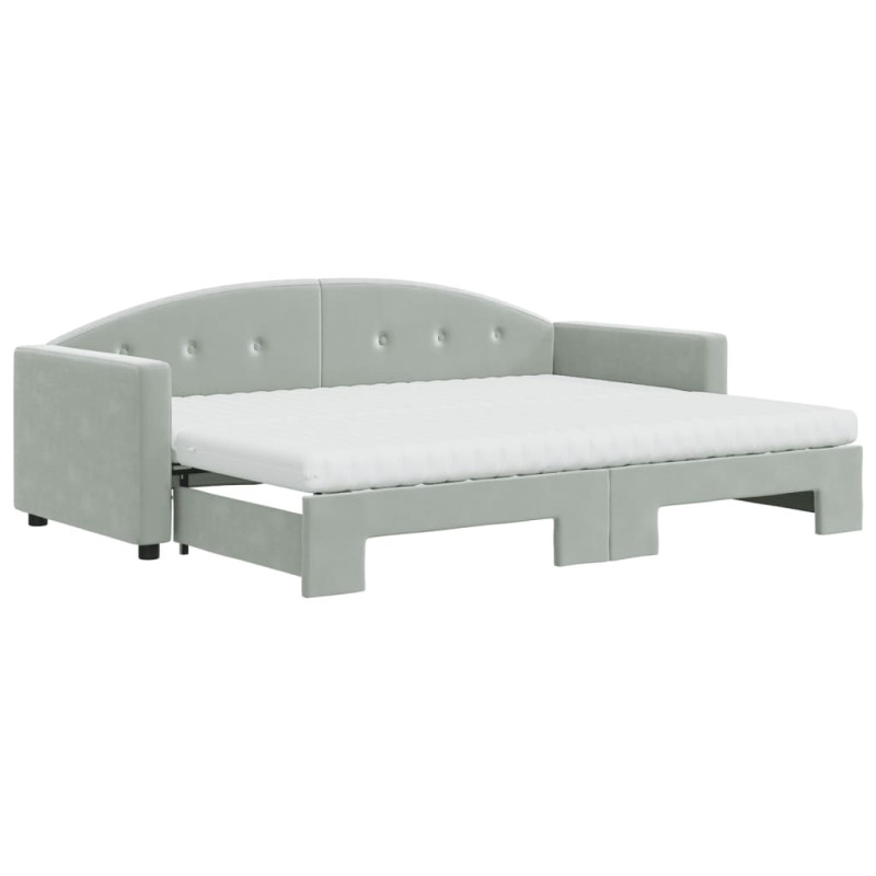 Sofa rozsuwana z materacami, jasnoszara, 80x200 cm, aksamit