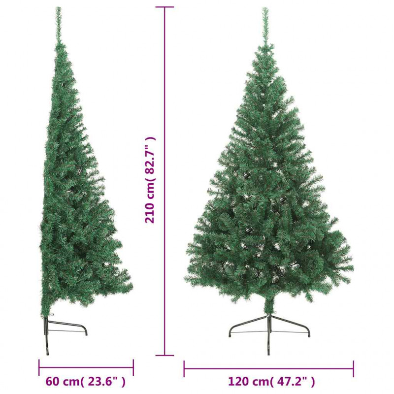 Sztuczna choinka ze stojakiem, połówka, zielona, 210 cm, PVC