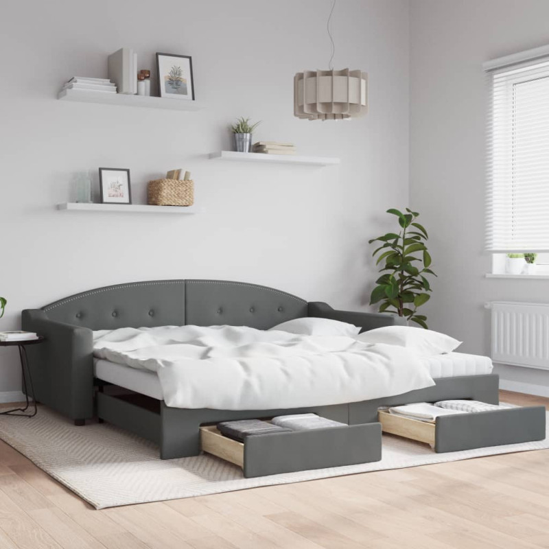 Sofa rozsuwana z szufladami, ciemnoszara, 100x200 cm, tkanina