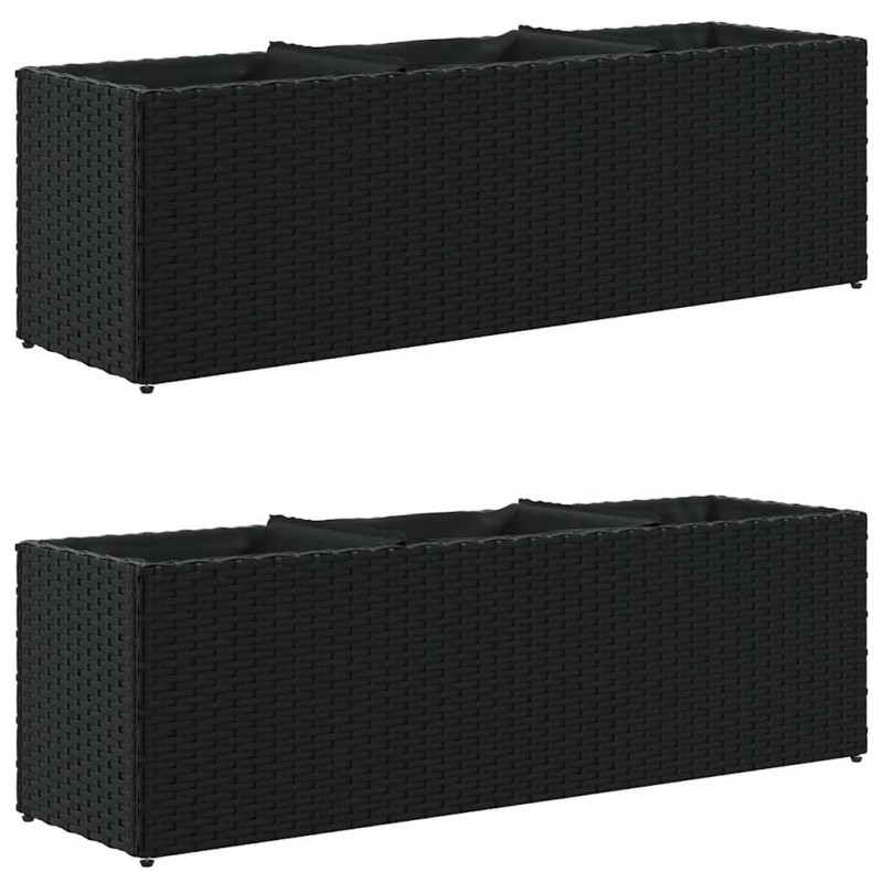 Donice ogrodowe z 3 wkładami, 2 szt., czarne, 105x30x32 cm