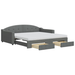 Sofa rozsuwana z szufladami, ciemnoszara, 100x200 cm, tkanina