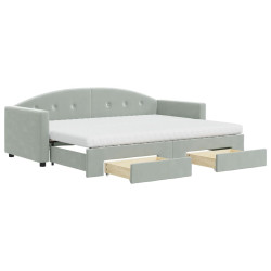 Sofa rozsuwana z szufladami, jasnoszara, 80x200 cm, aksamit