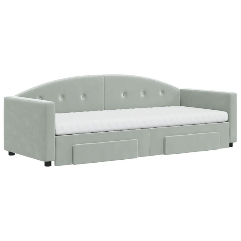 Sofa rozsuwana z szufladami, jasnoszara, 80x200 cm, aksamit