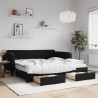 Sofa rozsuwana z szufladami, czarna, 100x200 cm, aksamit