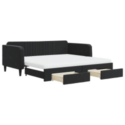 Sofa rozsuwana z szufladami, czarna, 100x200 cm, aksamit