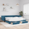 Sofa rozsuwana z szufladami, niebieska, 100x200 cm, aksamit