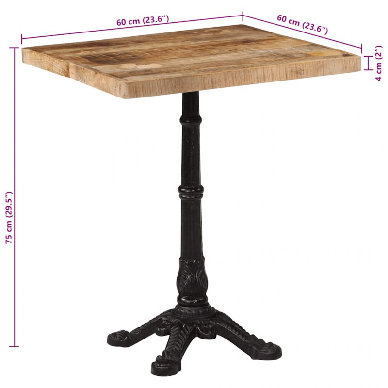 Stolik bistro, 60x60x77 cm, surowe drewno mango