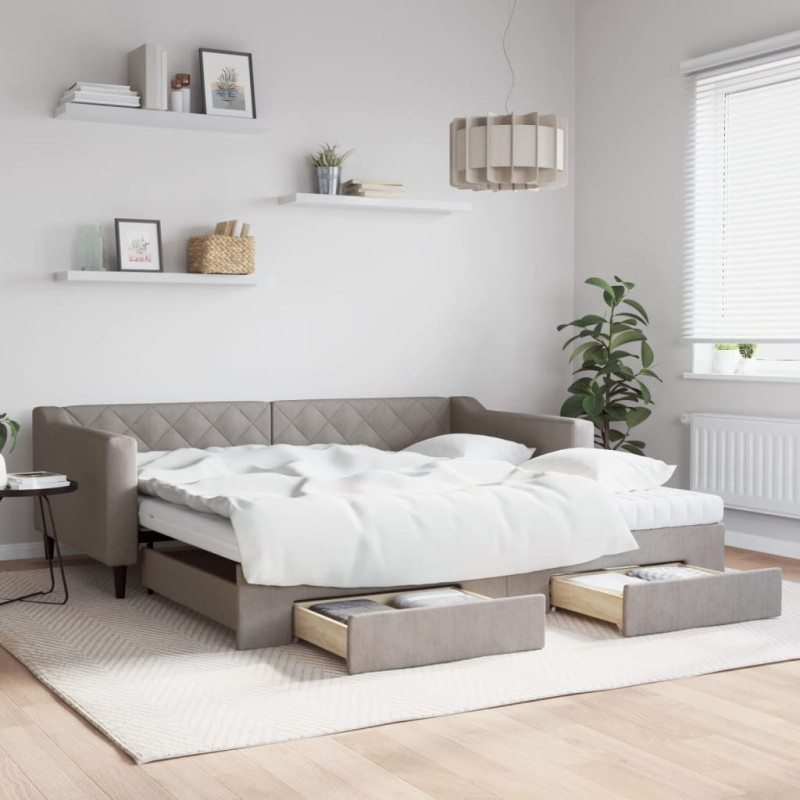 Sofa rozsuwana z szufladami, taupe, 100x200 cm, tkanina