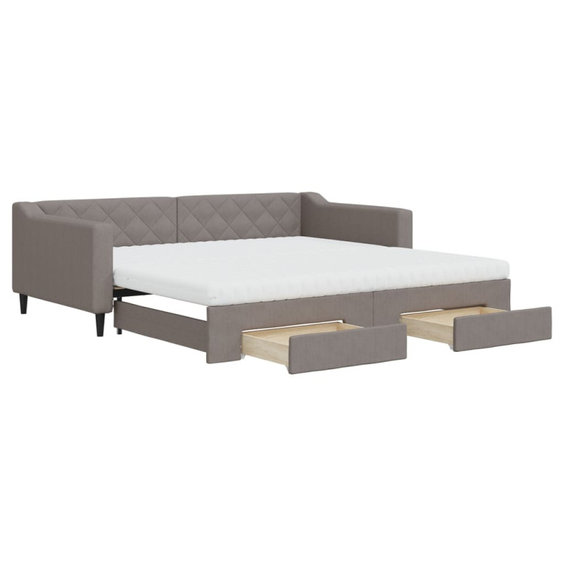 Sofa rozsuwana z szufladami, taupe, 100x200 cm, tkanina