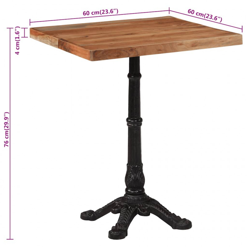 Stolik bistro, 60x60x76 cm, lite drewno akacjowe