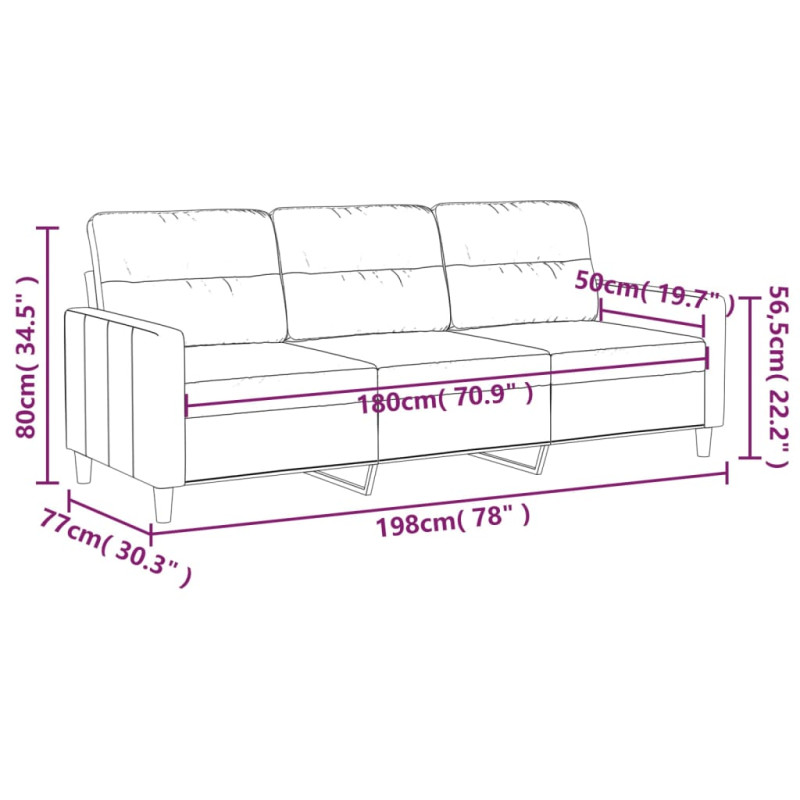 3-osobowa sofa, kremowa, 180 cm, tapicerowana tkaniną