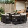 9-cz. zestaw mebli ogrodowych z poduszkami, czarny, rattan PE