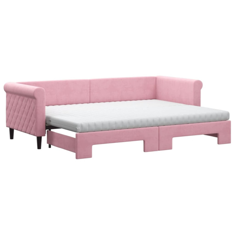 Sofa rozsuwana z materacami, różowa, 80x200 cm, aksamit