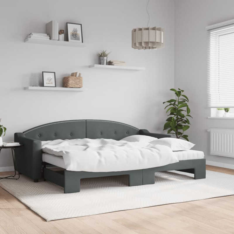 Sofa rozsuwana z materacami, ciemnoszara, 80x200 cm, tkanina