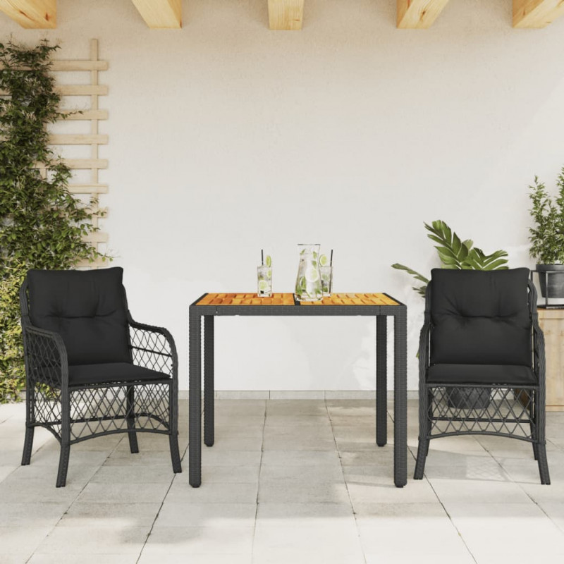 3-cz. zestaw mebli bistro z poduszkami, czarny, polirattan