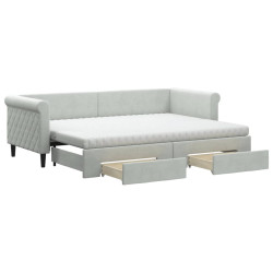 Sofa rozsuwana z szufladami, jasnoszara, 80x200 cm, aksamit