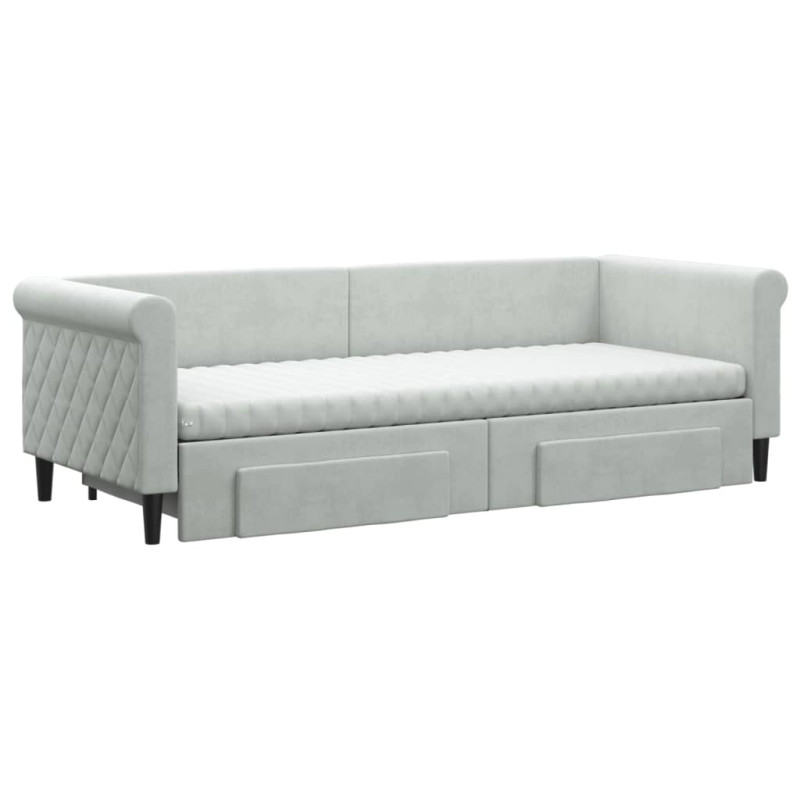 Sofa rozsuwana z szufladami, jasnoszara, 80x200 cm, aksamit
