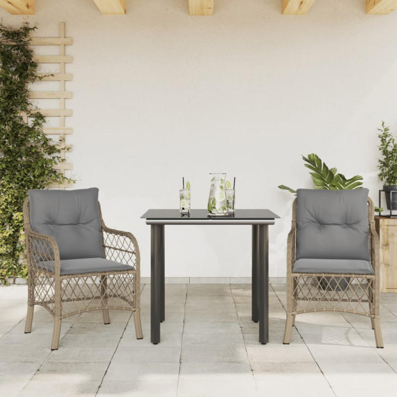 3-cz. zestaw mebli bistro z poduszkami, mieszany beż, rattan PE