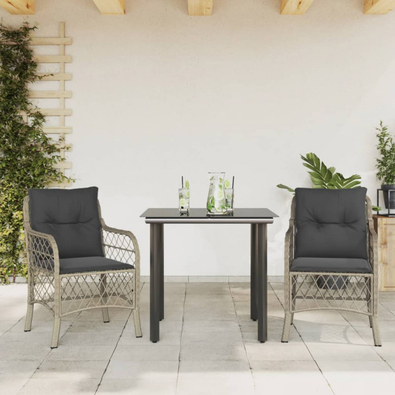 3-cz. zestaw mebli bistro z poduszkami, jasnoszary, polirattan