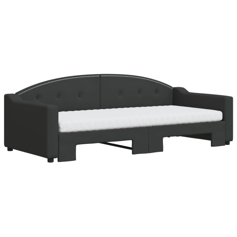 Sofa rozsuwana z materacami, czarna, 90x200 cm, tkanina