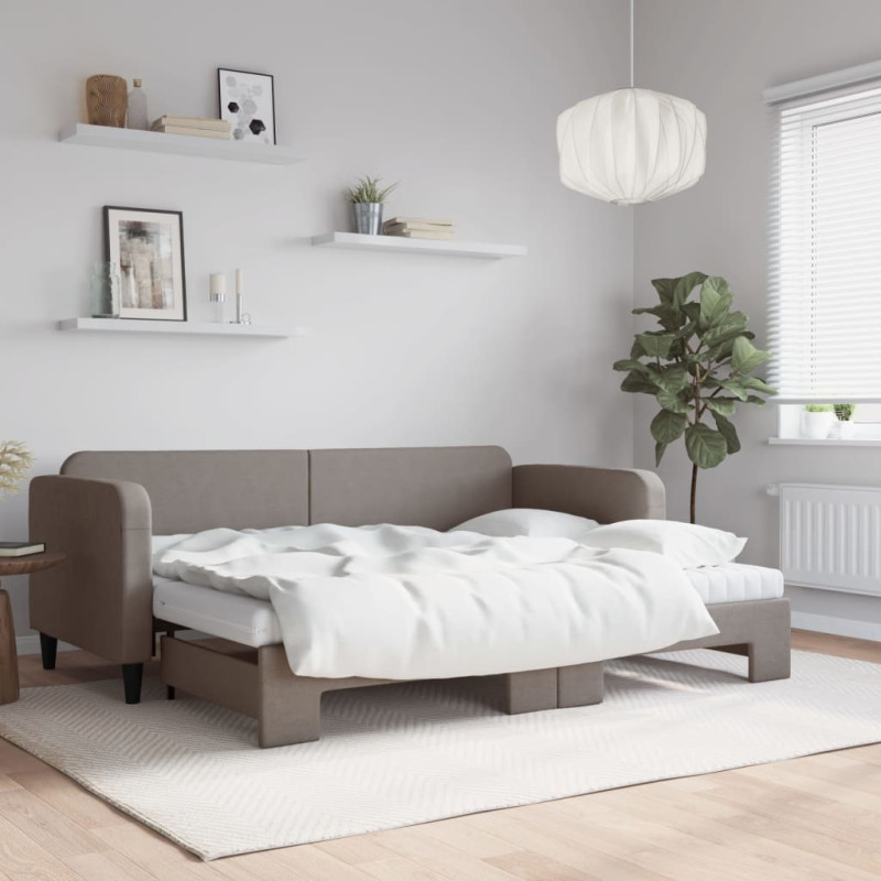 Sofa rozsuwana z materacami, kolor taupe, 80x200 cm, tkanina