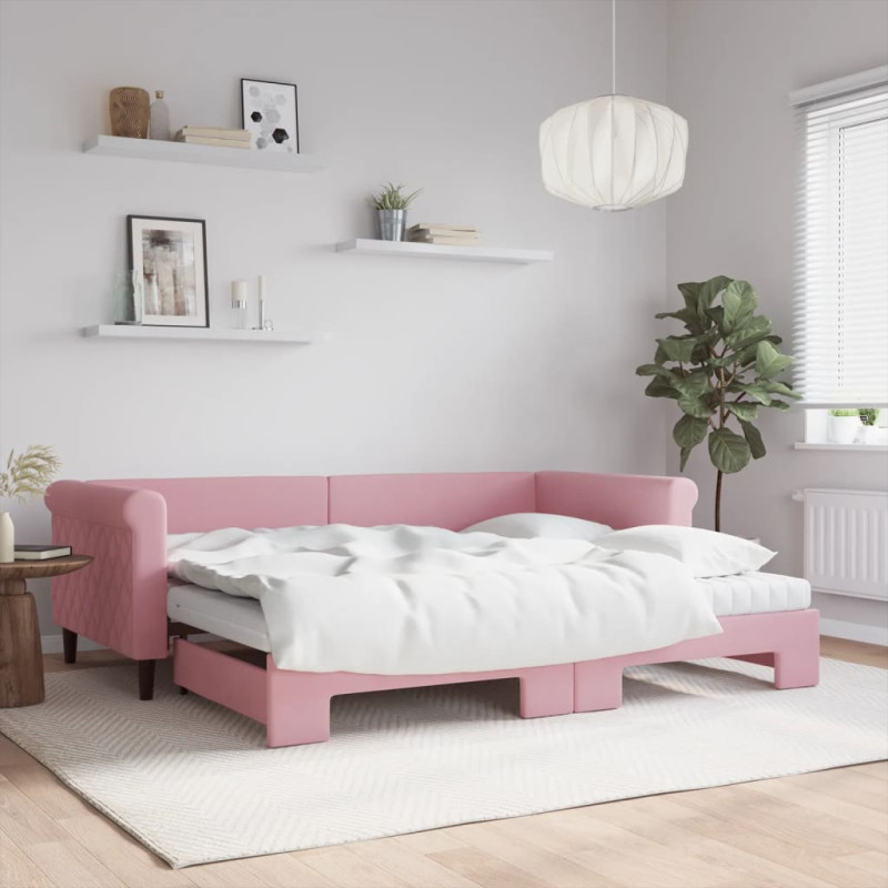 Sofa rozsuwana z materacami, różowa, 90x200 cm, aksamit