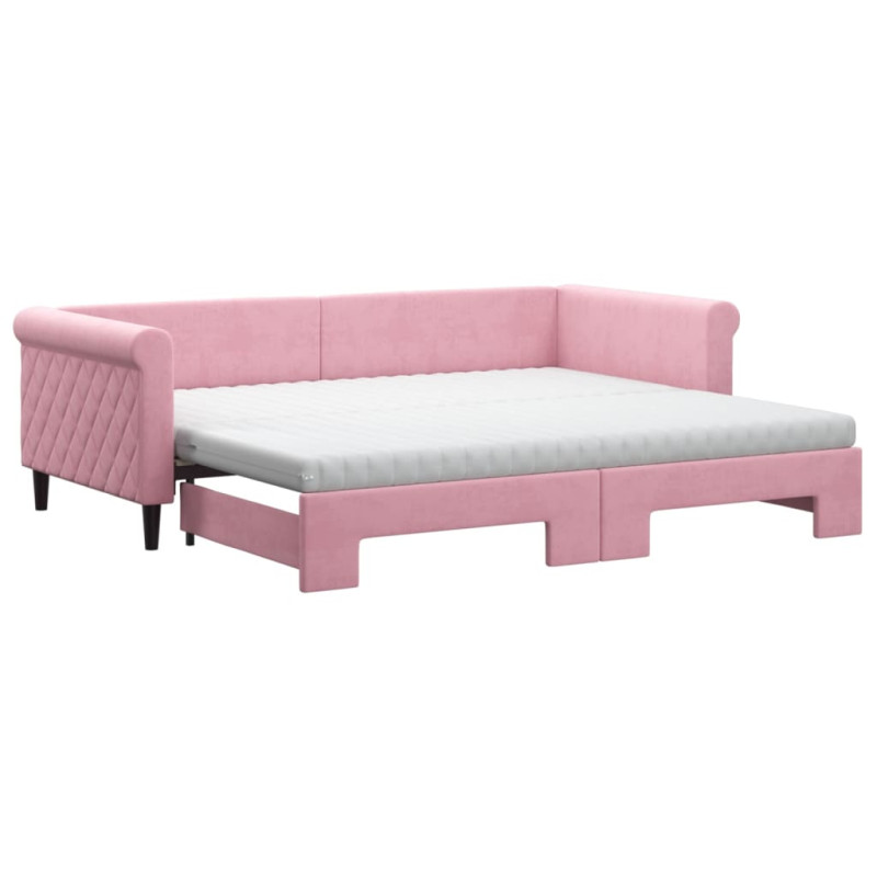 Sofa rozsuwana z materacami, różowa, 90x200 cm, aksamit